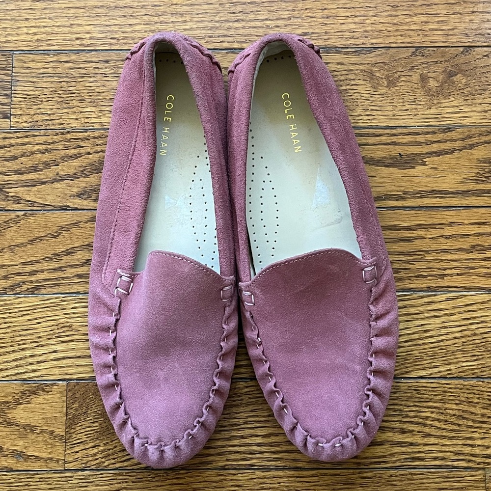 Cole Haan Womens Pink Suede Loafers